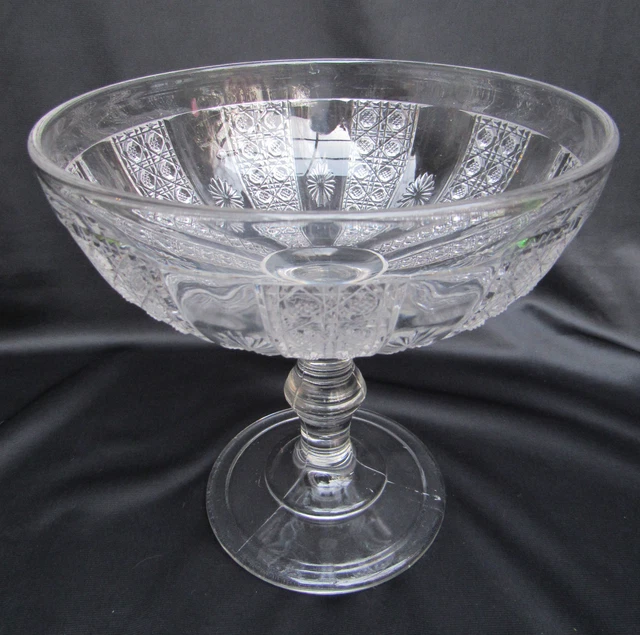 Antique EAPG  Pattern Glass Cane & Rosette, Flower Paneled Cane 8" Compote