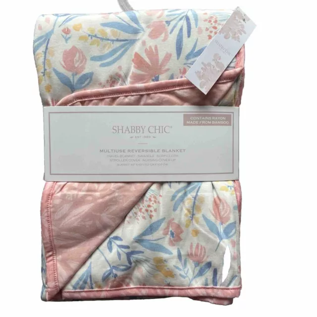 Shabby Chic Reversible Cream Floral & Peach Baby Blanket ~ 42 X42”