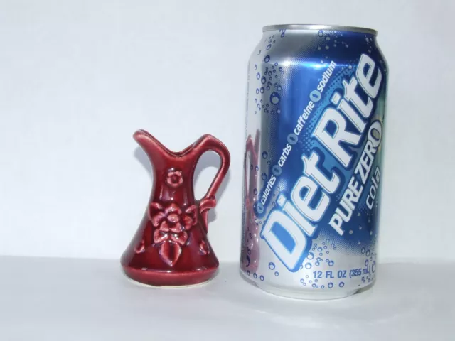 1930s - 40's Shawnee Pottery Miniature Mini Maroon Burgundy Embossed Pitcher USA 2