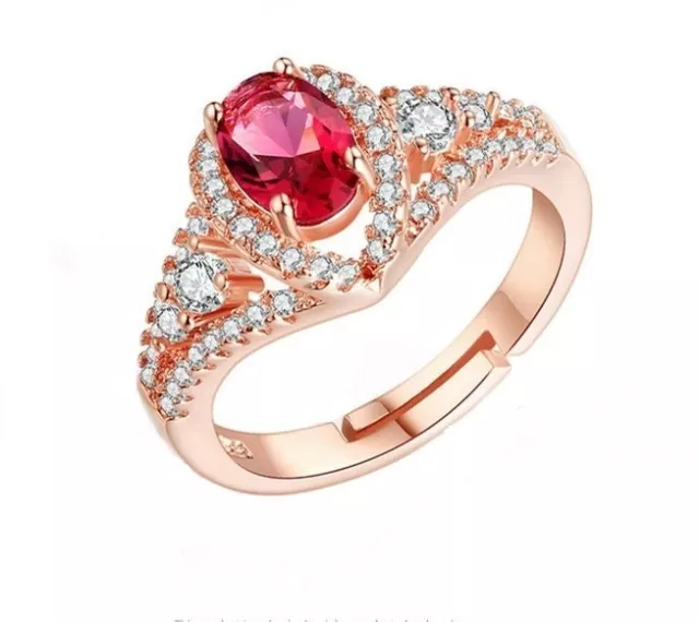 Rose Gold Finish Sterling Silver Oval Lab-created Ruby Adjustable Bang Ring K40