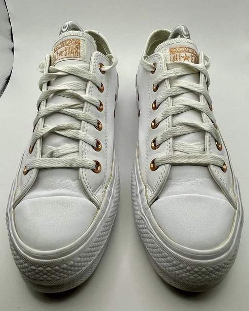 white converse with rose gold eyelets