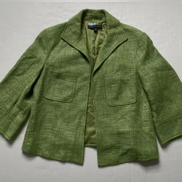 Lafayette 148 New York Blazer Women's 10 Green Tweed Jacket 3/4 Sleeve