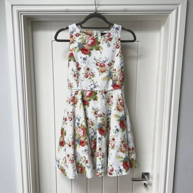 Polo Ralph Lauren Dress Women's UK 14 White Floral Sleeveless Lined Fit & Flare