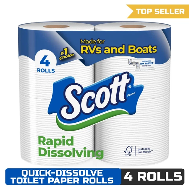 SCOTT RAPIDDISSOLVING TOILET Paper, 4 Double Rolls, SepticSafe for