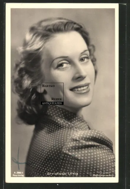 Anneliese Uhlig Schauspielerin Portrait Original Autograph Ross-Foto-AK ca. 1937