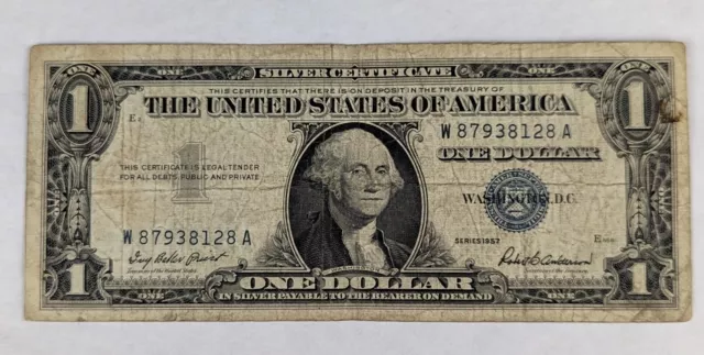1957  Blue Seal $1 Dollar Silver Certificate Old US One Dollar Bill