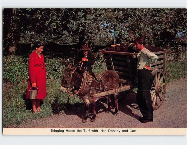 Postcard Bringing Home the Turf with Irish Donkey and Cart, Ireland