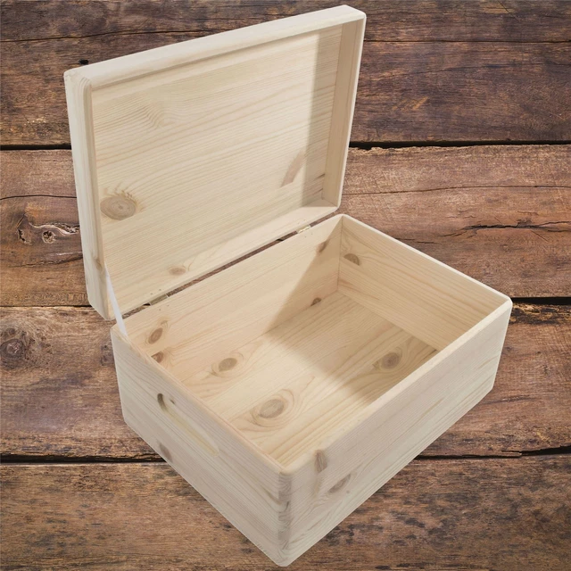 Large Rectangular Wooden Lidded Box to Decorate / Round Corners / Etched Handles