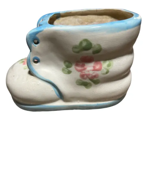 Vintage Baby Bootie Planter Vase Blue Ceramic Made In Japan