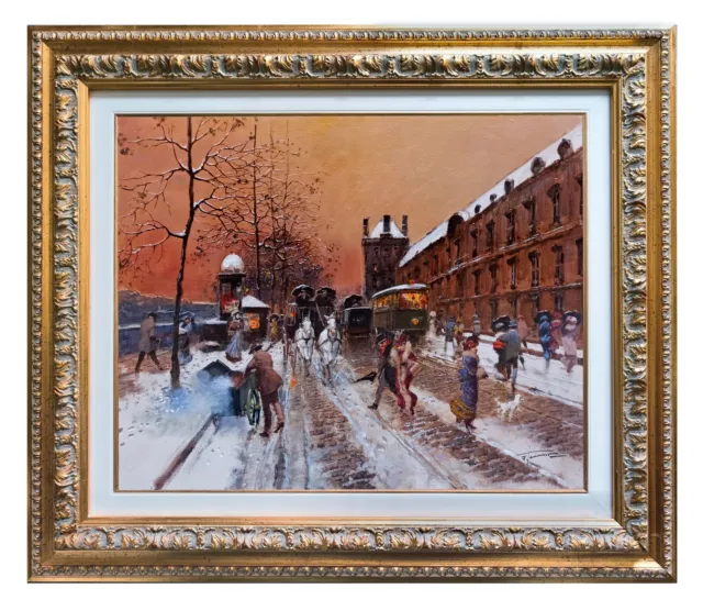 Painting Framed Old France Snowed Paris Sunset French Belle Epoque F.tammaro