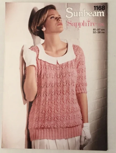 1168 Sunbeam Pullover mit Kragen 32 bis 38 Büste Vintage Strickmuster selten