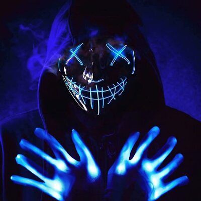Halloween Scary Light Up Mask Skeleton Gloves Set Party Cosplay Costume 3 Modes