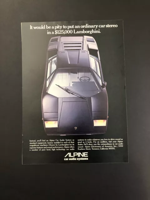 Lamborghini Countach Alpine Vintage Original Print Ad Advertisement Printed A7