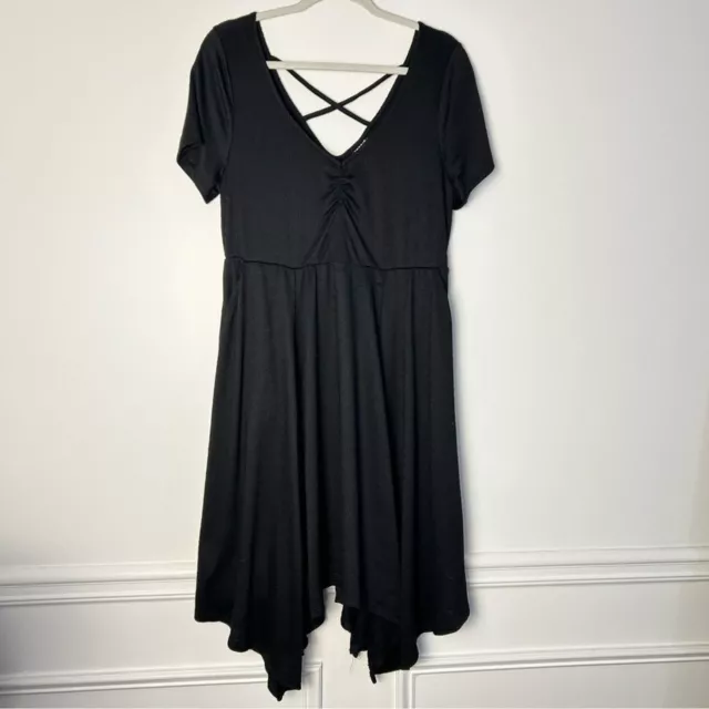 Torrid Midi Rib Knit Skater Dress in Deep Black size 1X Asymmetrical Crisscross