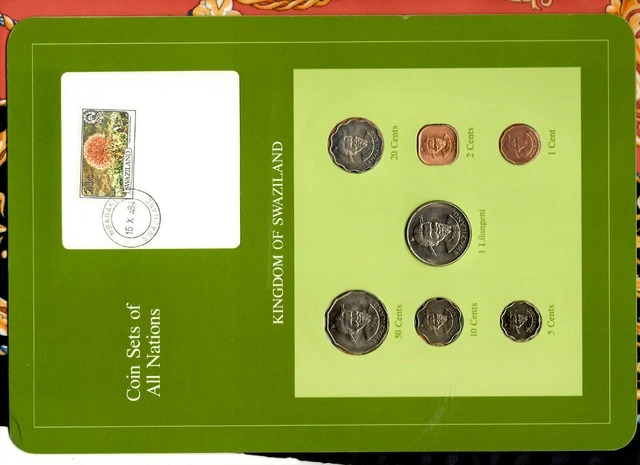 Coin Sets of All Nations Swaziland w/card 1974-1982 UNC 1 cents 1974 10 Cts 1975