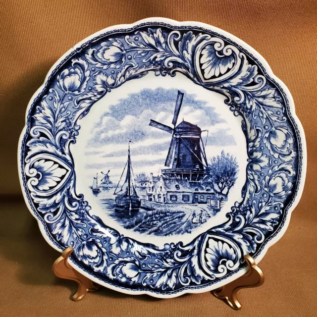 Delfts By Boch Belgium Royal Sphinx 10" Wall Plate Sailboat Windmill Scalloped