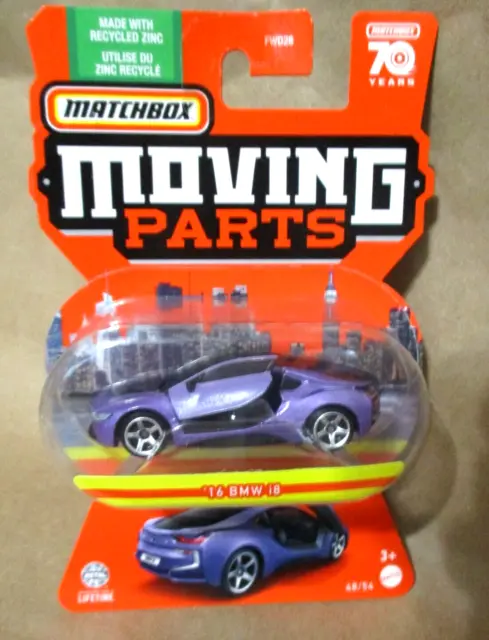 Matchbox Moving Parts 2016 BMW i8 in Lavender  1/64 scale diecast