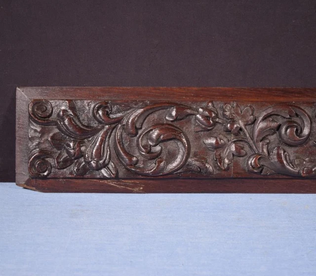 *French Antique Highly Carved Architectural Trim Panel in Solid Oak w/Cherubs 6