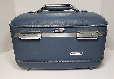 Blue American Tourister Tiara Makeup Case Vintage Travel Hard Shell With Mirror