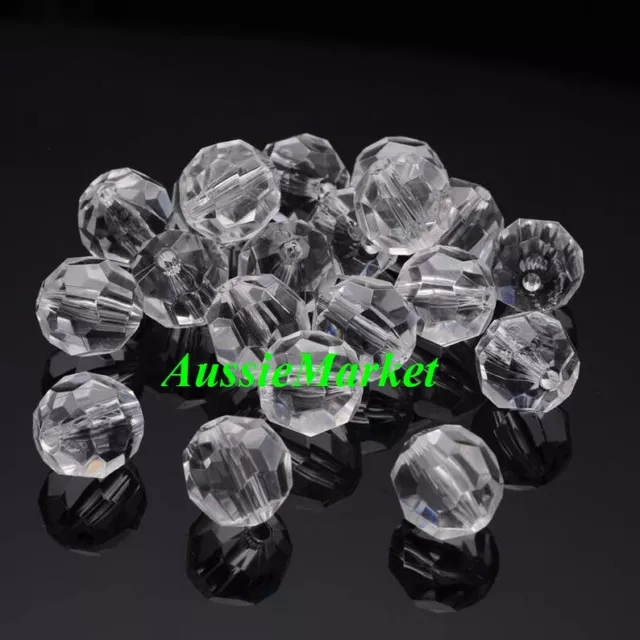 50 x faceted round clear beads acrylic plastic 10mm loose spacer jewellery new