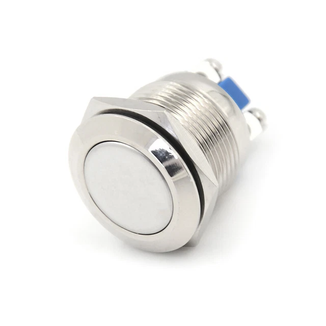 1PC 19mm waterproof silver momentary metal push button switch flat top switcSEYU