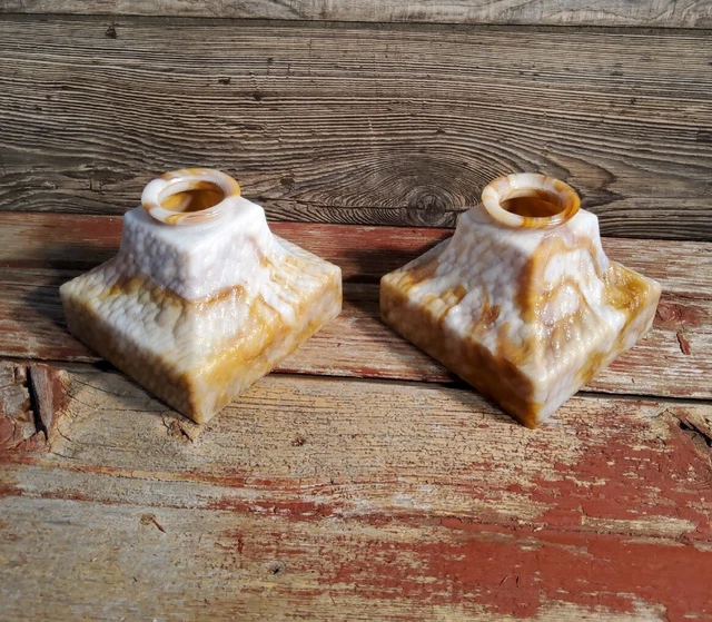 Antique Arts Crafts Bournique Kokomo, In Caramel Slag Glass Lamp Light Shade Pr