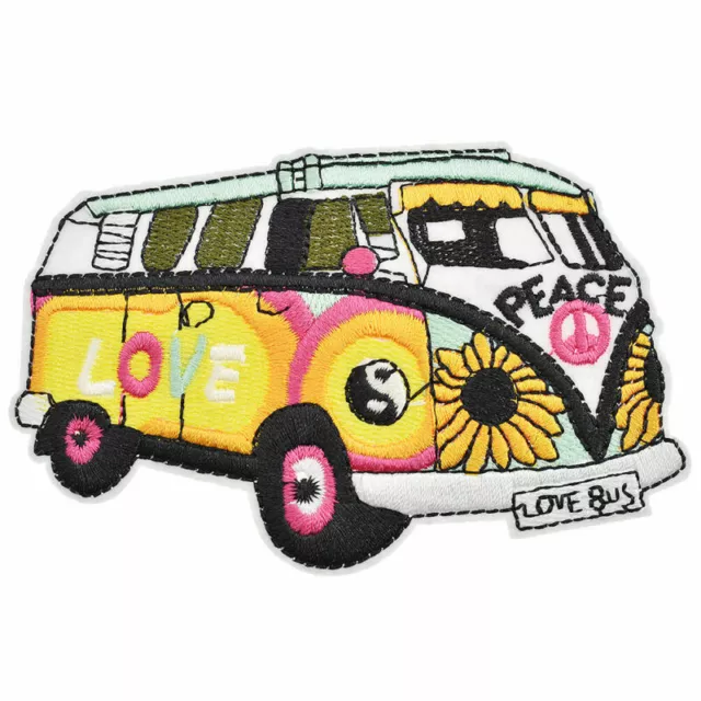 Hippie Love Peace Bus Coloured Sew Iron on Patch Badge Clothing DIY Appliques