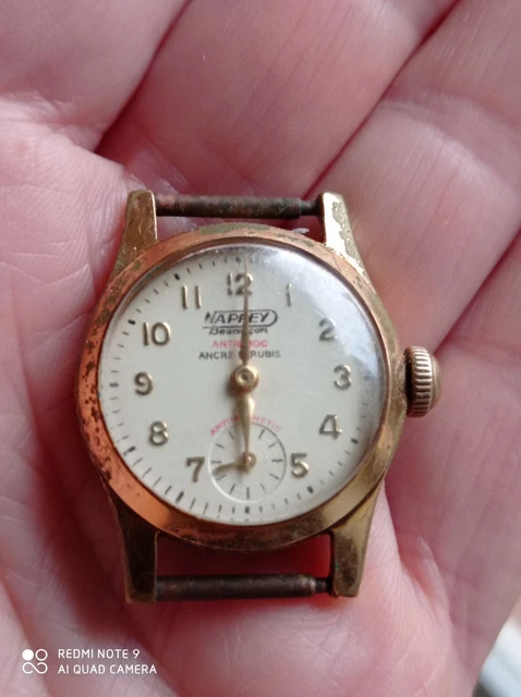 Montre Ancienne Femme Besançon 17 Rubis - Mouvement Incassable, Bracelet Noir, Affichage Digital