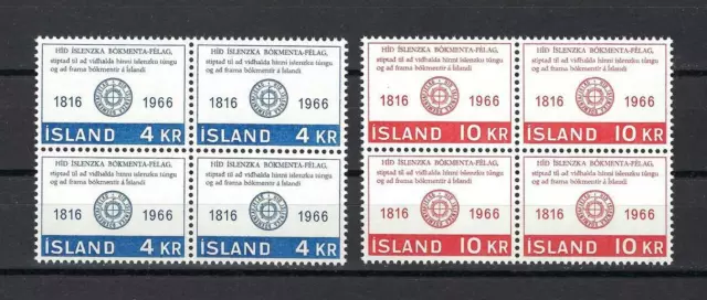 Iceland 1966 Sc# 386-87 set Icelandic Literary Society blocks 4 MNH