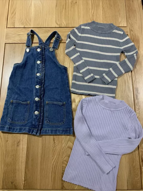 Pacchetto vestiti ragazza abito pinafore mattalan denim + 2 maglioni Tu età 5 anni