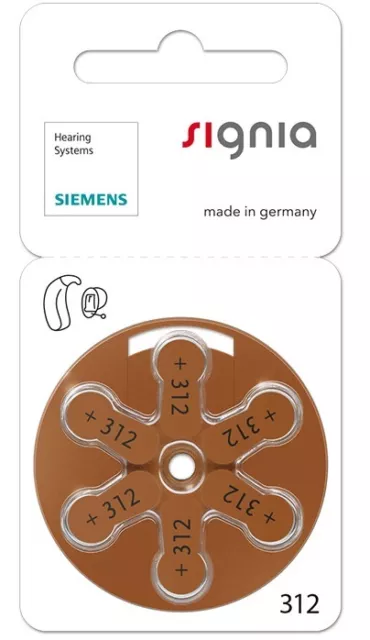 Siemens 312 Mercury Free Hearing Aid Batteries x60 cells (New Packaging)