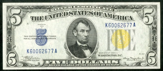 US Paper Money 1934 A $5 North Africa WW2 Silver Certificate Gem CU NO RESERVE!