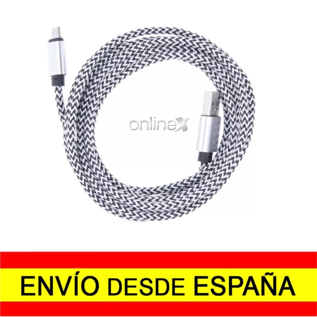 Cable Datos Cargador USB - MicroUSB Nailon Anti Enredo Blanco - Negro 3 M a3068