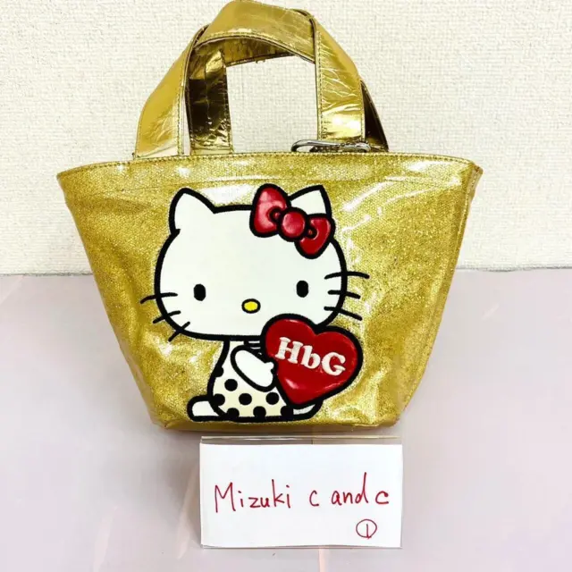 Sanrio Hello Kitty HbG Collaboration Tote Bag Handbag Gold Mirror Cat Heart Rare