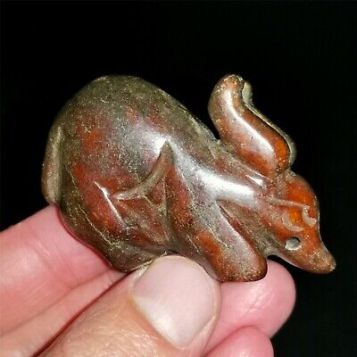 Chinese old rare jade Jadeite hand-carved pendant necklace statue rabbit