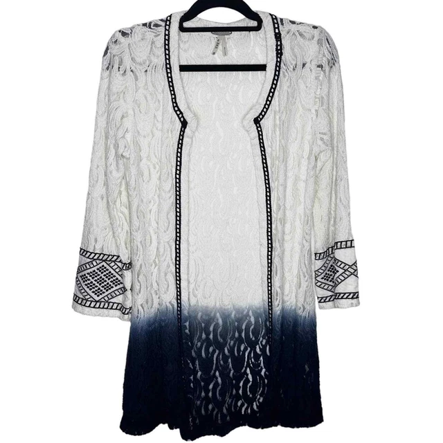 Gimmicks by BKE Ombre Lace Cardigan Sweater Size M Off White Navy Open Front