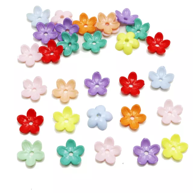 500pcs Mixed Color Acrylic 5-petal Flower Beads Cap 12mm Craft Jewelry DIY