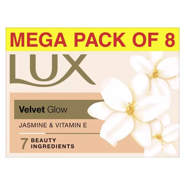 LUX Velvet Glow Jasmine & Vitamin E for Glowing Skin Beauty Soap,150 g | Pack 8