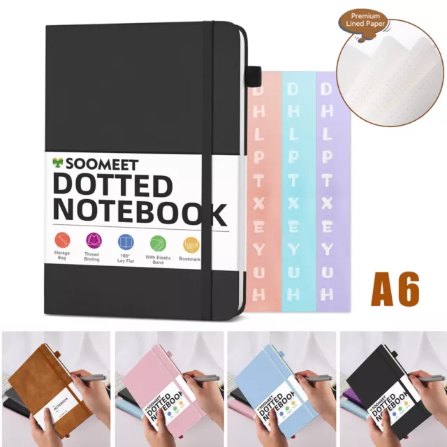 A6 PU Leather Dotted Journal/Notebook Dot Grid Hard Cover Notebook w/Pen Loop