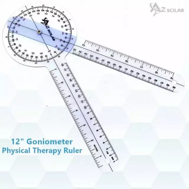 LARGE SPINAL PLASTIC GONIOMETER PROTRACTOR RULER 360 DEGREE 12 inch