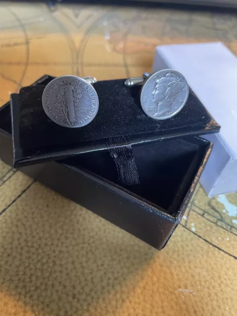 Mercury Dime 90% Silver Coin Jewelry Cuff Links-Handmade-Vintage