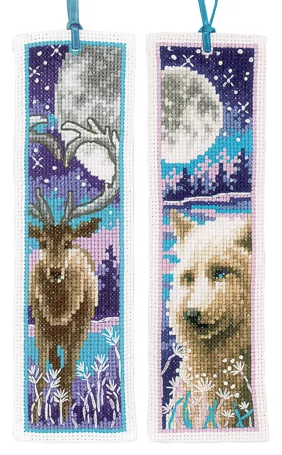 Vervaco Wolf and Deer with Moon Cross Stitch Bookmark Kit - set of 2 designs