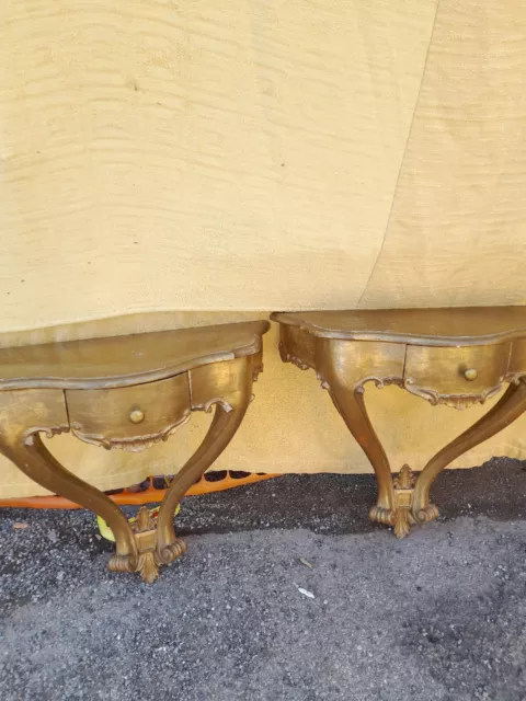 Coppia Mensole-Console  Barocchetto Sagomate E Dorate - 1 Cassetto - 1940 Emilia