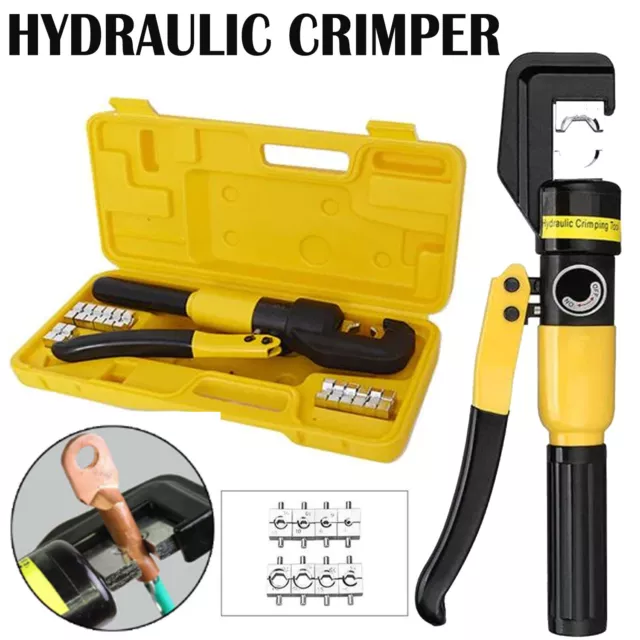 10 Ton Hydraulic Terminal Crimper Cable Lug Wire Force Crimping Kit 8 Die Tool