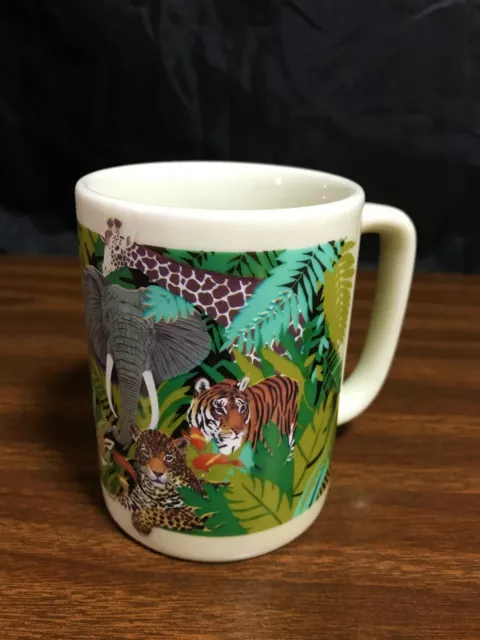 Vintage Otagiri African Jungle Animals Coffee Mug Cup Marilee Carroll Japan