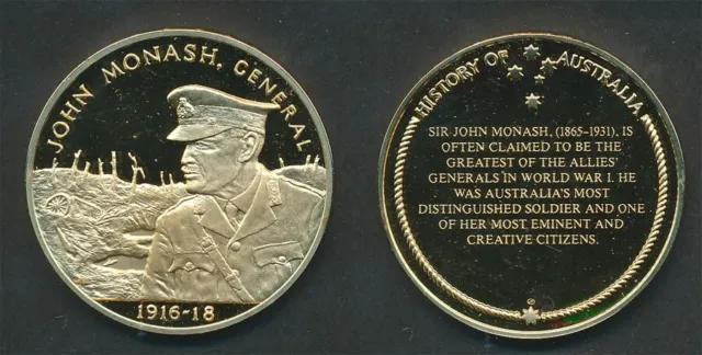 Australia: 1970s John Monash, General 44mm 39.5g Gilt Silver Medal, Aust History