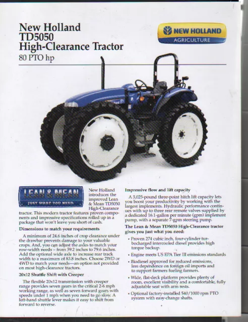 New Holland "TD5050" 80hp High-Clearance Tractor Brochure Leaflet