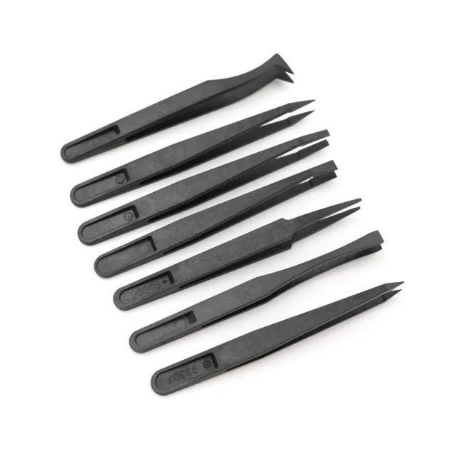 7 X Tweezers Set Antistatic Hard Plastic Repair Tool Black J#km