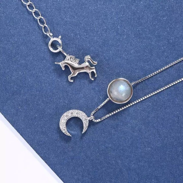R257 Necklace Moonstone Crescent Moon Chain K18 Pegasus 18K Gold
