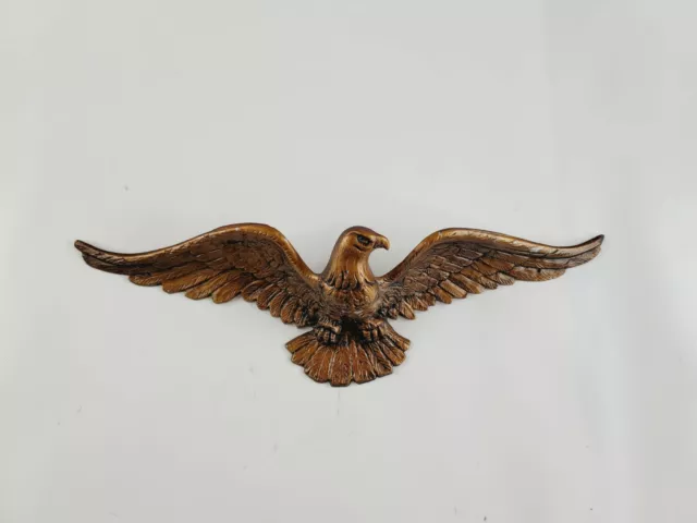 Vintage Metal Spread Eagle Wall Hanging Plaque 20" Wingspan Painted Bronze Gold